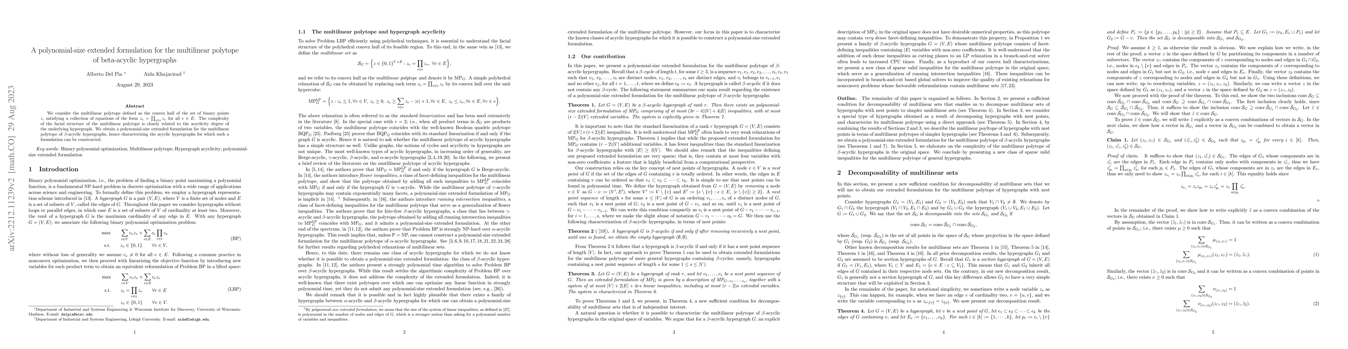 Thumbnail for A polynomial-size extended formulation for the multilinear polytope of
  beta-acyclic hypergraphs