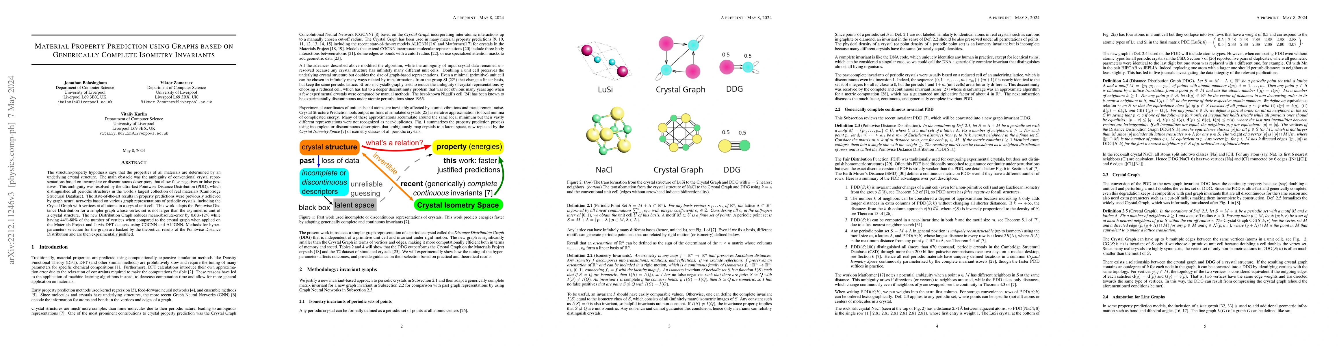 Thumbnail for Material Property Prediction using Graphs based on Generically Complete
  Isometry Invariants