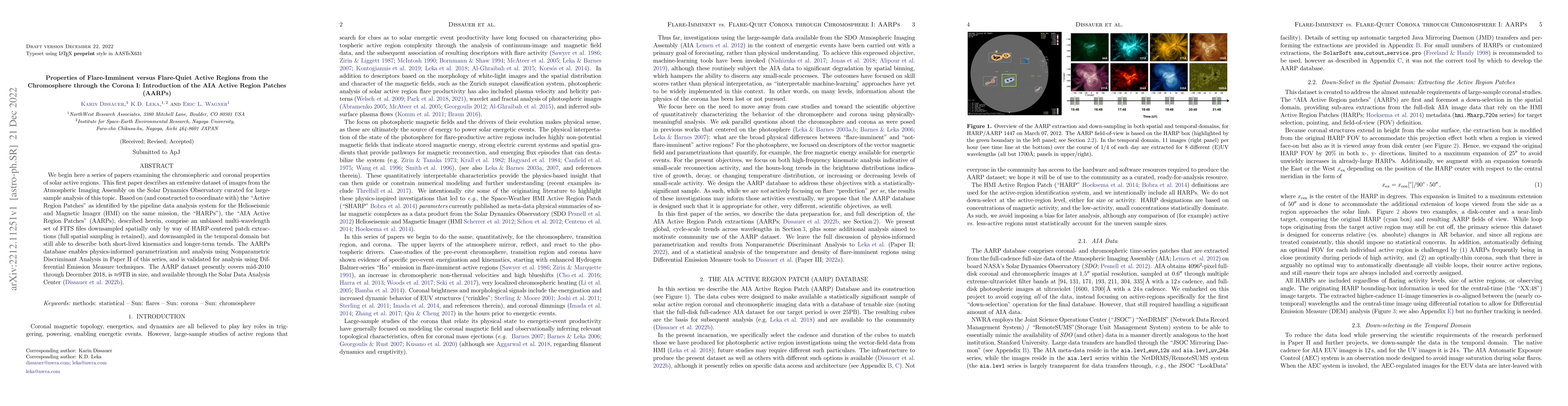 Thumbnail for Properties of Flare-Imminent versus Flare-Quiet Active Regions from the
  Chromosphere through the Corona I: Introduction of the AIA Active Region
  Patches (AARPs)