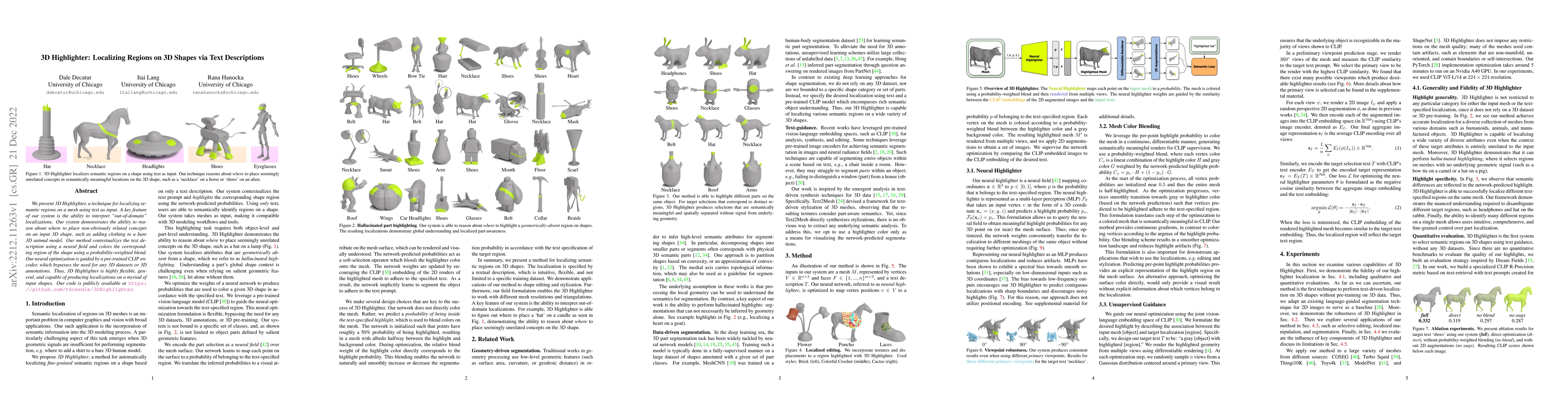 Thumbnail for 3D Highlighter: Localizing Regions on 3D Shapes via Text Descriptions