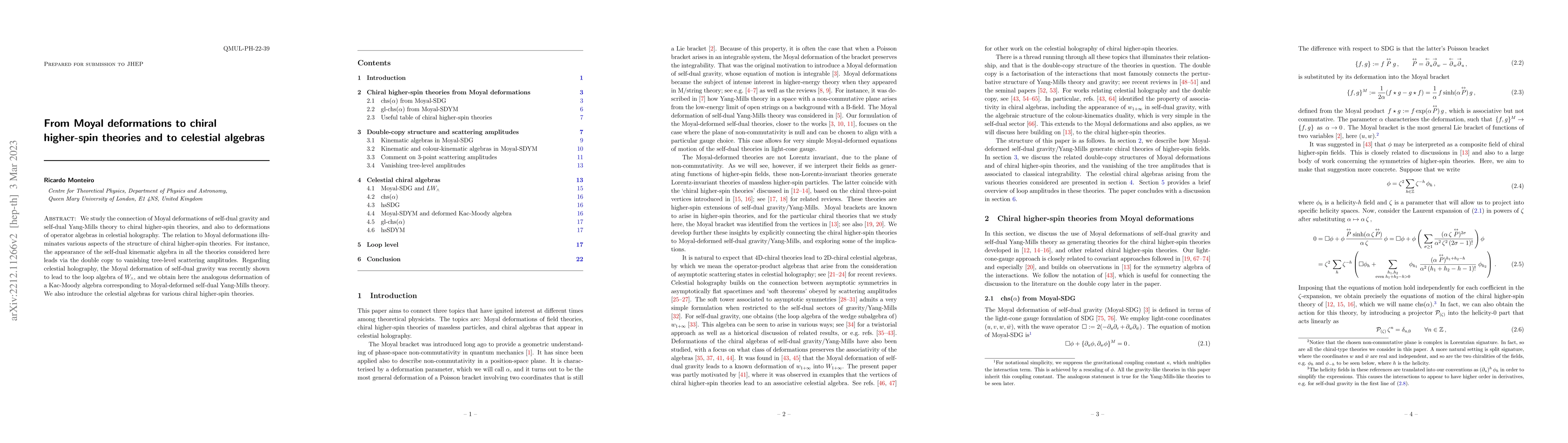 Thumbnail for From Moyal deformations to chiral higher-spin theories and to celestial
  algebras