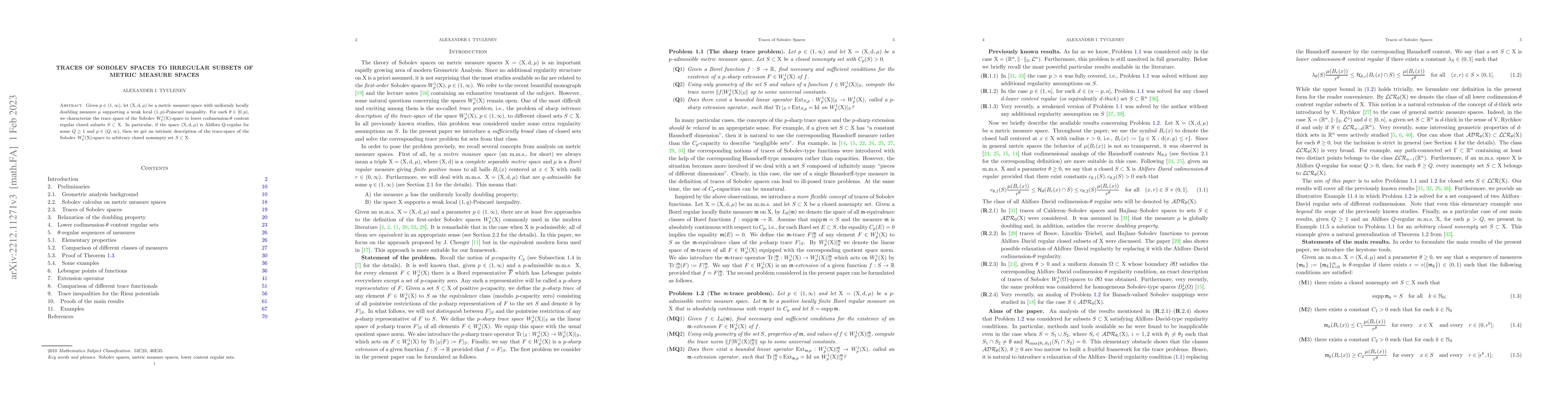 Thumbnail for Traces of Sobolev spaces to irregular subsets of metric measure spaces