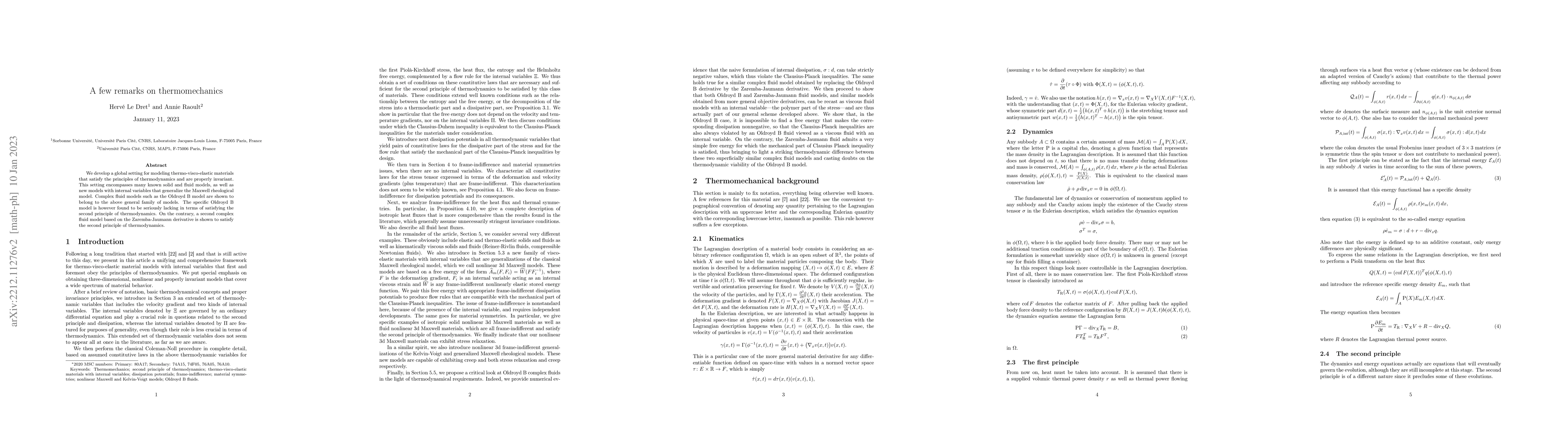 Thumbnail for A few remarks on thermomechanics