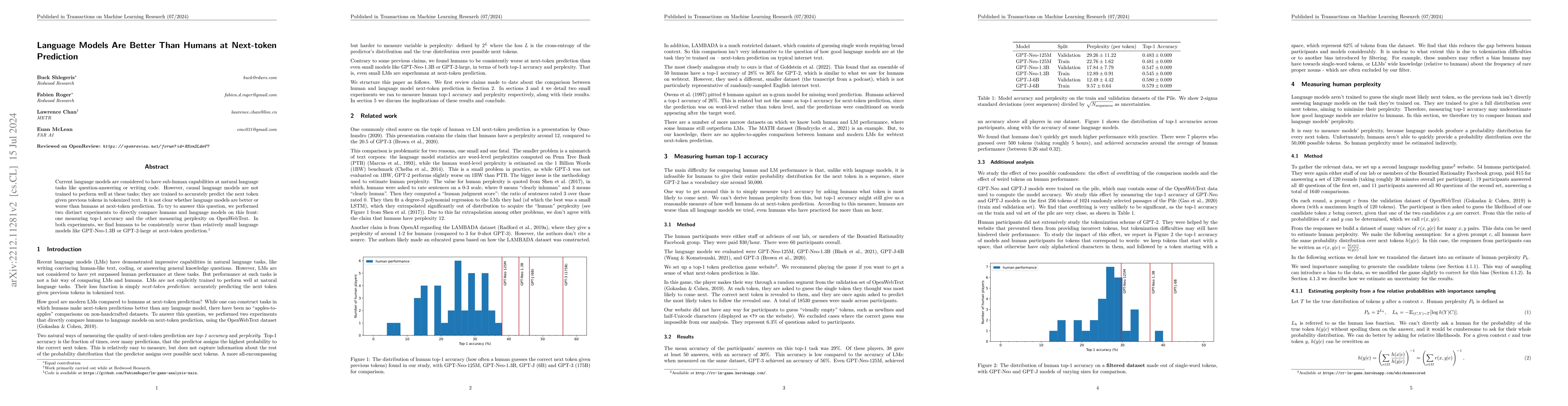 Thumbnail for Language models are better than humans at next-token prediction