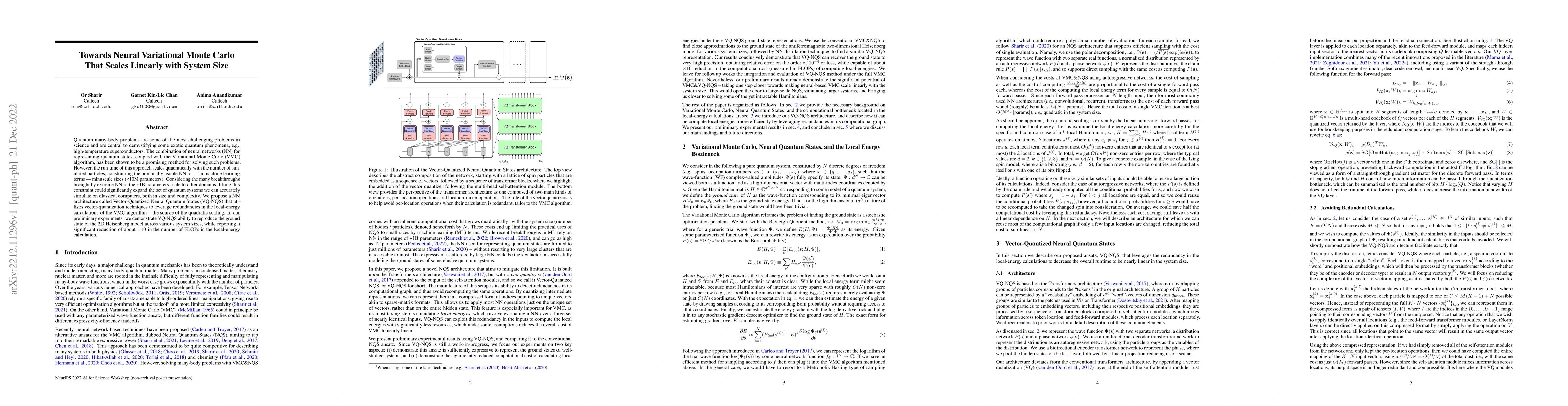 Thumbnail for Towards Neural Variational Monte Carlo That Scales Linearly with System
  Size