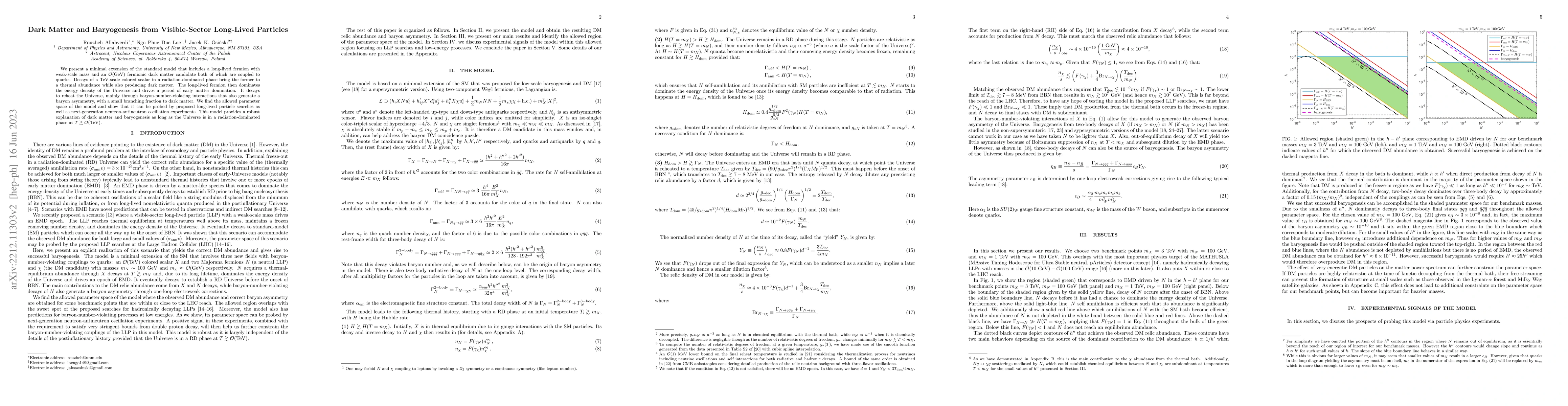 Thumbnail for Dark Matter and Baryogenesis from Visible-Sector Long-Lived Particles