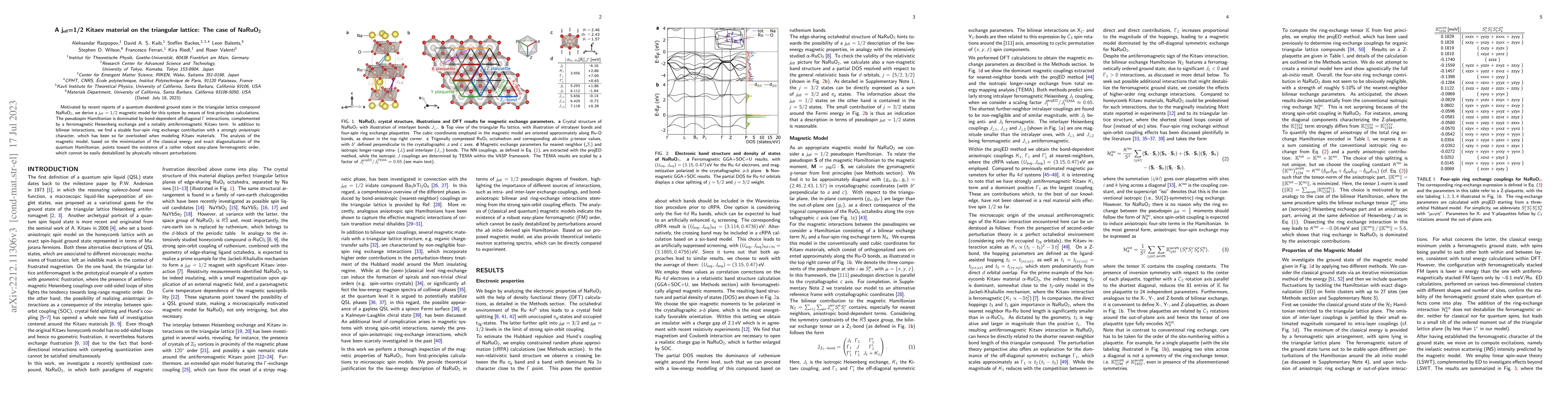 Thumbnail for A $j_{\rm eff}=1/2$ Kitaev material on the triangular lattice: The case
  of NaRuO$_2$