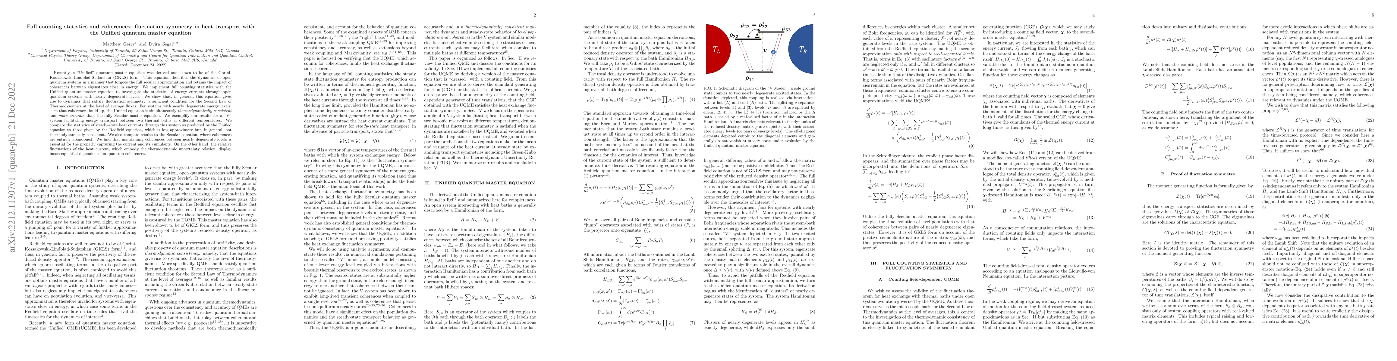 Thumbnail for Full counting statistics and coherences: fluctuation symmetry in heat
  transport with the Unified quantum master equation