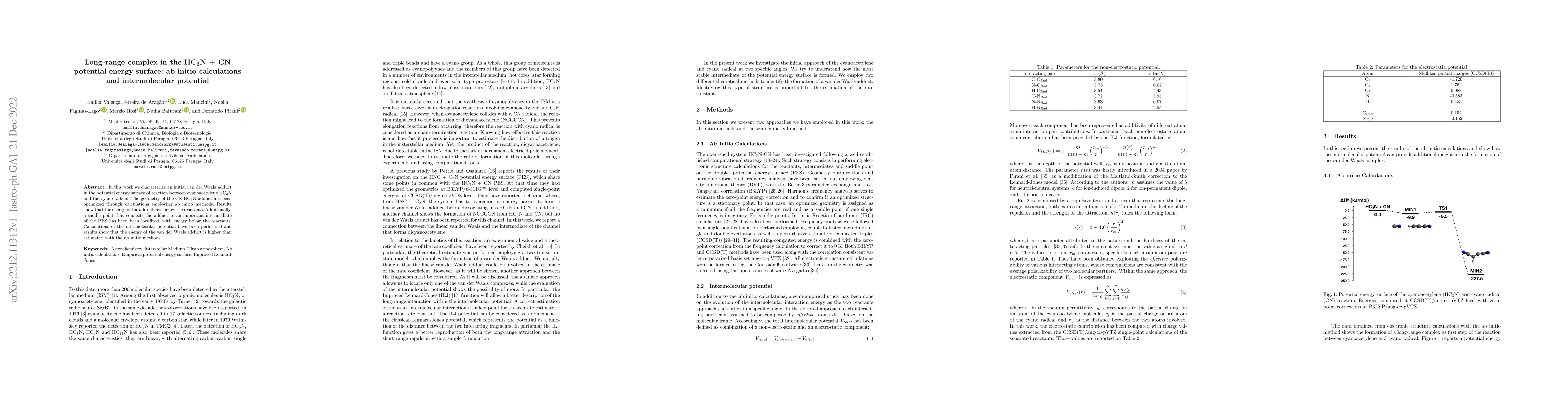 Thumbnail for Long-Range Complex in the HC3N + CN Potential Energy Surface: Ab Initio
  Calculations and Intermolecular Potential