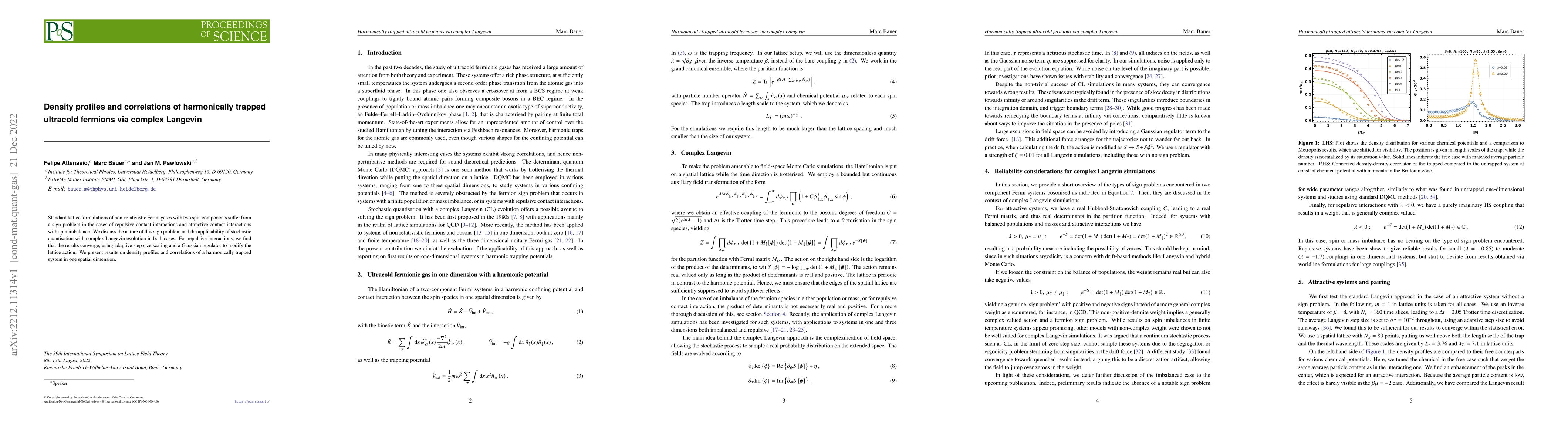 Thumbnail for Density profiles and correlations of harmonically trapped ultracold
  fermions via complex Langevin