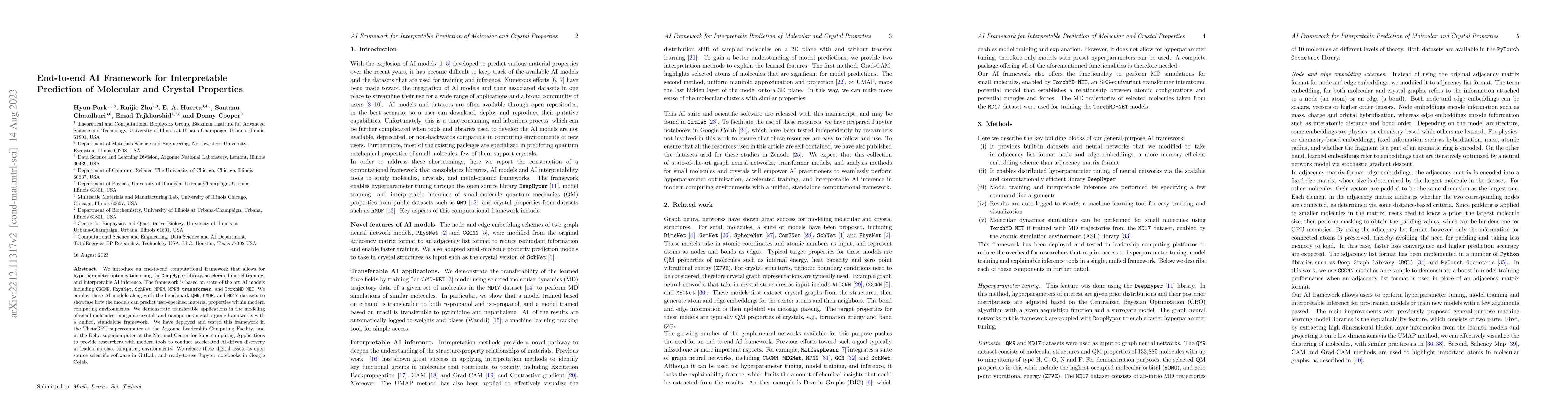 Thumbnail for End-to-end AI framework for interpretable prediction of molecular and
  crystal properties