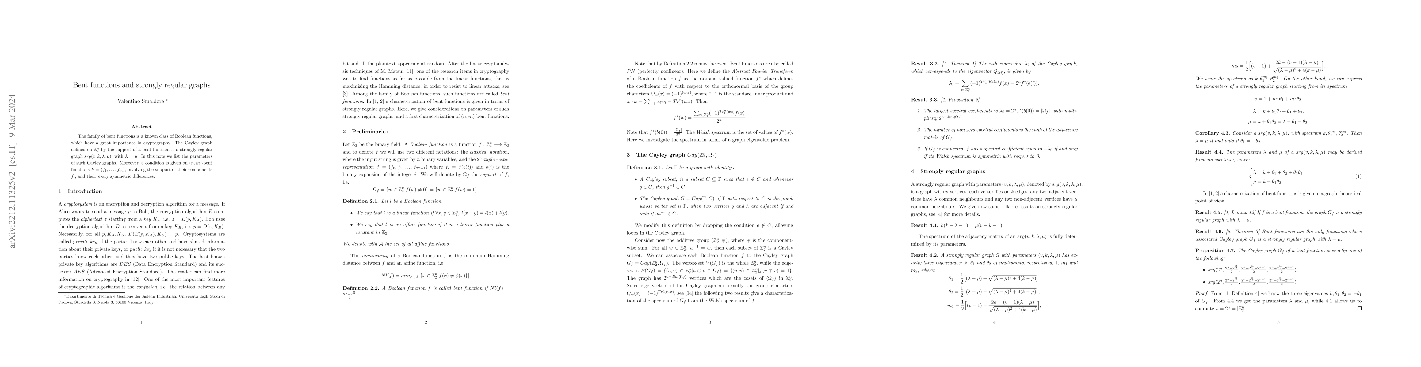 Thumbnail for Bent functions and strongly regular graphs