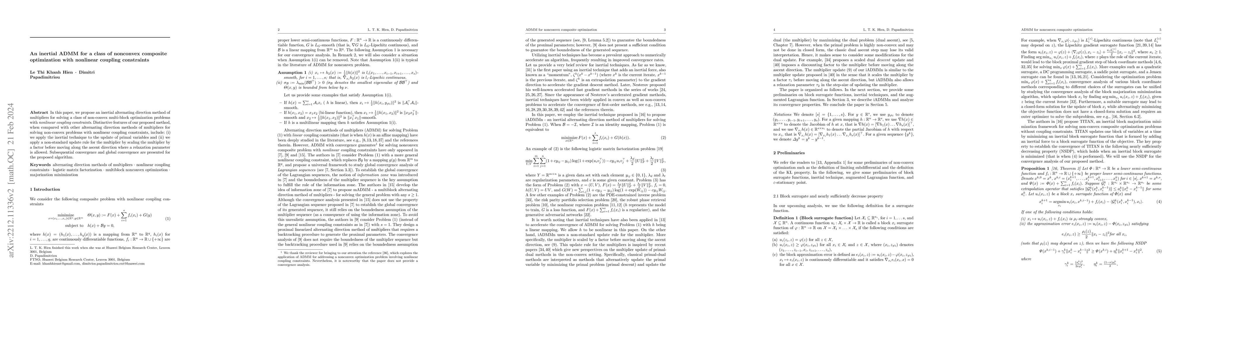 Thumbnail for An inertial ADMM for a class of nonconvex composite optimization with
  nonlinear coupling constraints