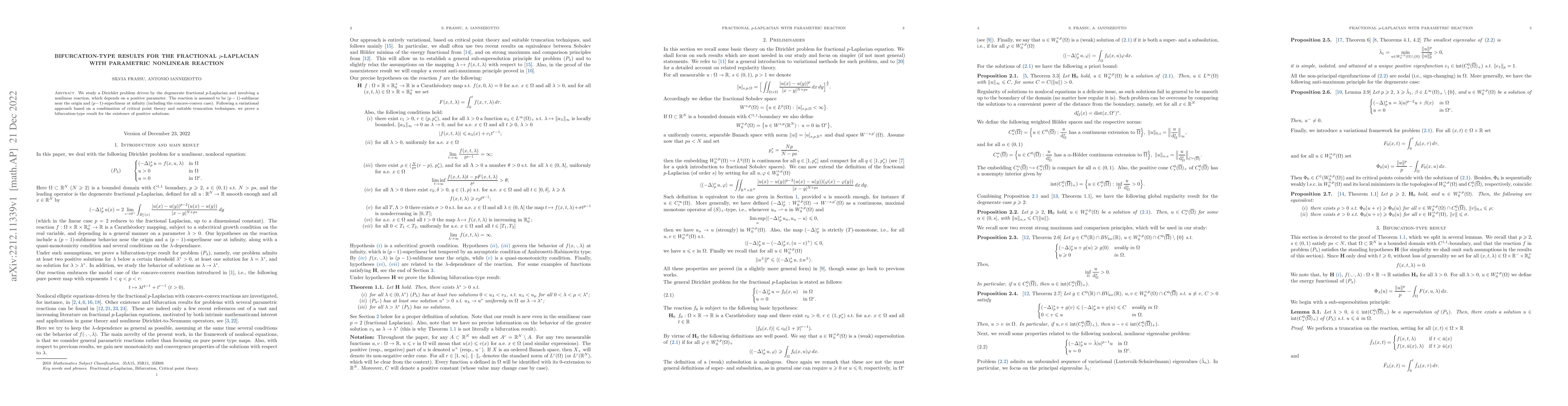 Thumbnail for Bifurcation-type results for the fractional p-Laplacian with parametric
  nonlinear reaction