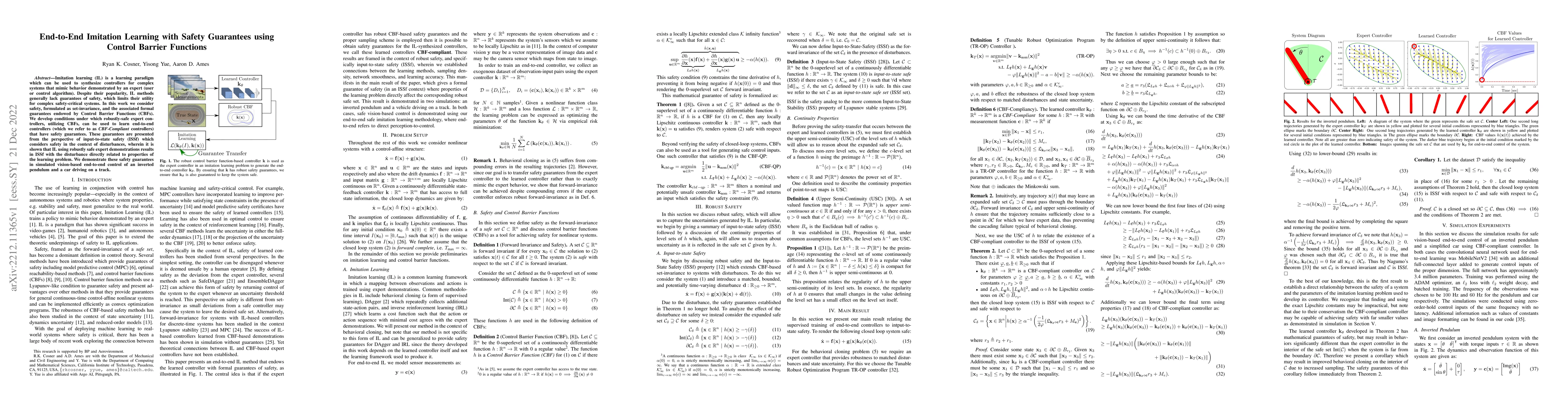 Thumbnail for End-to-End Imitation Learning with Safety Guarantees using Control
  Barrier Functions
