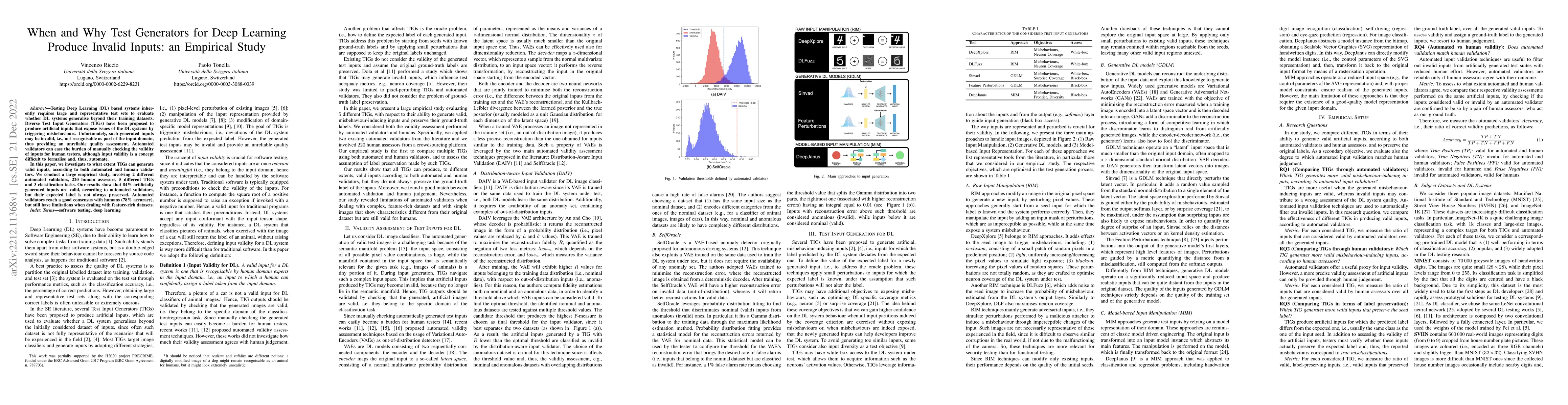 Thumbnail for When and Why Test Generators for Deep Learning Produce Invalid Inputs:
  an Empirical Study
