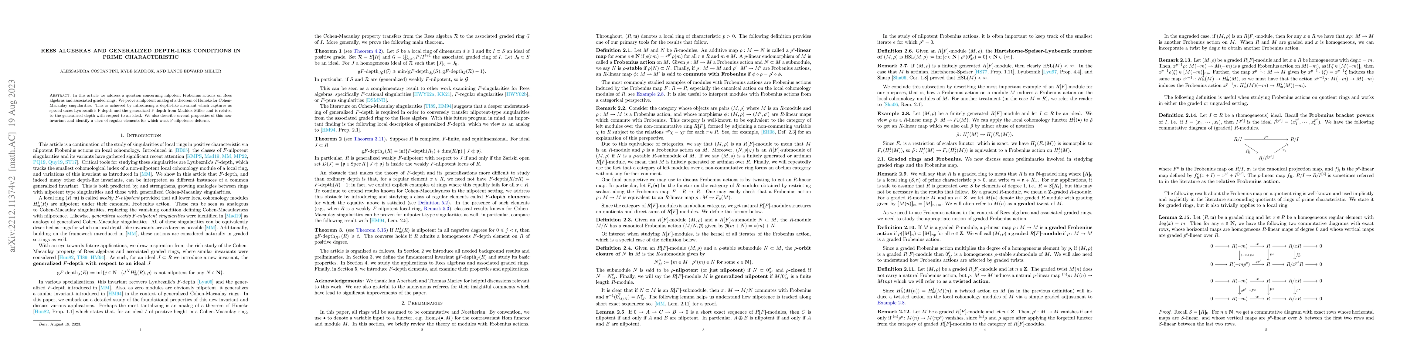 Thumbnail for Rees algebras and generalized depth-like conditions in prime
  characteristic