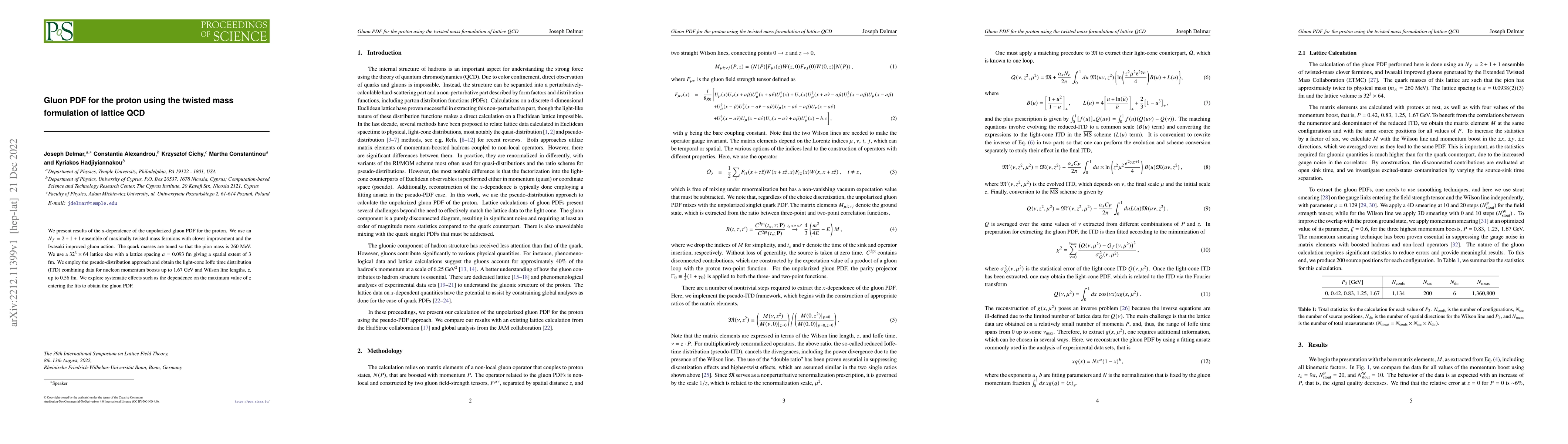 Thumbnail for Gluon PDF for the proton using the twisted mass formulation of lattice
  QCD