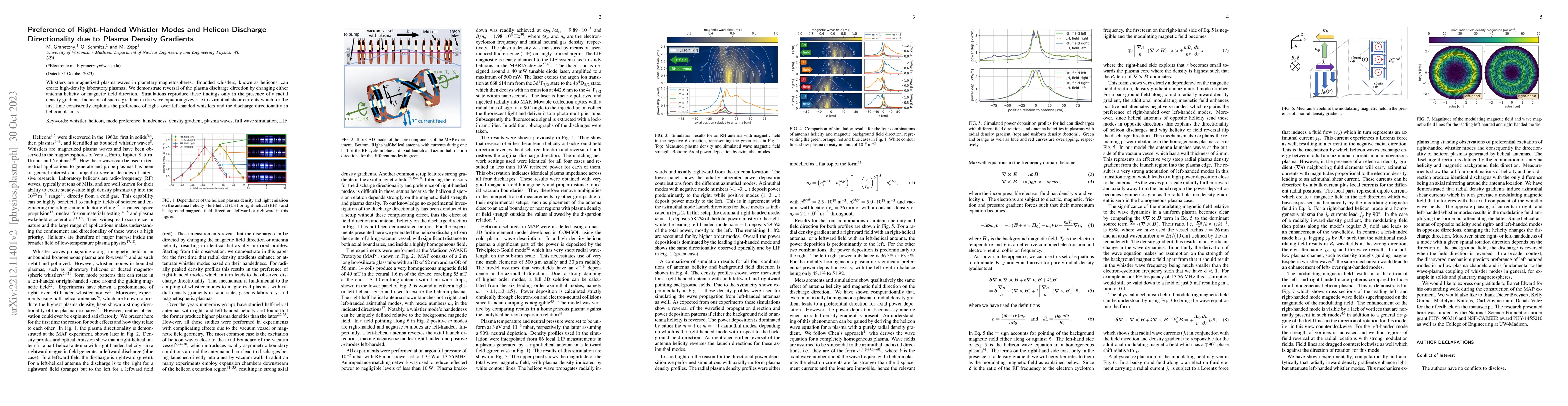 Thumbnail for Preference of Right-Handed Whistler Modes and Helicon Discharge
  Directionality due to Plasma Density Gradients