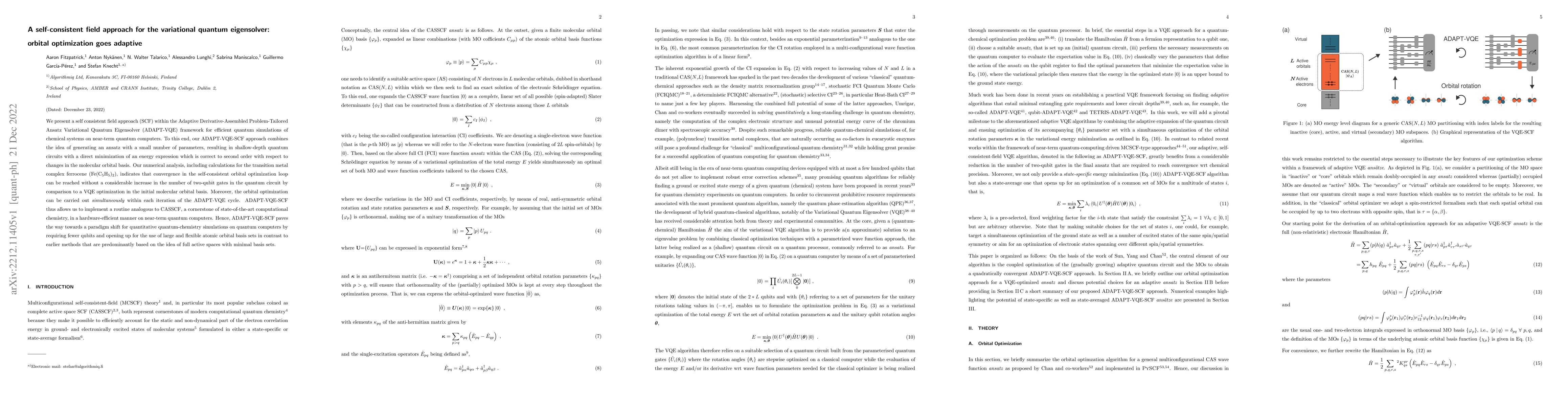 Thumbnail for A self-consistent field approach for the variational quantum
  eigensolver: orbital optimization goes adaptive