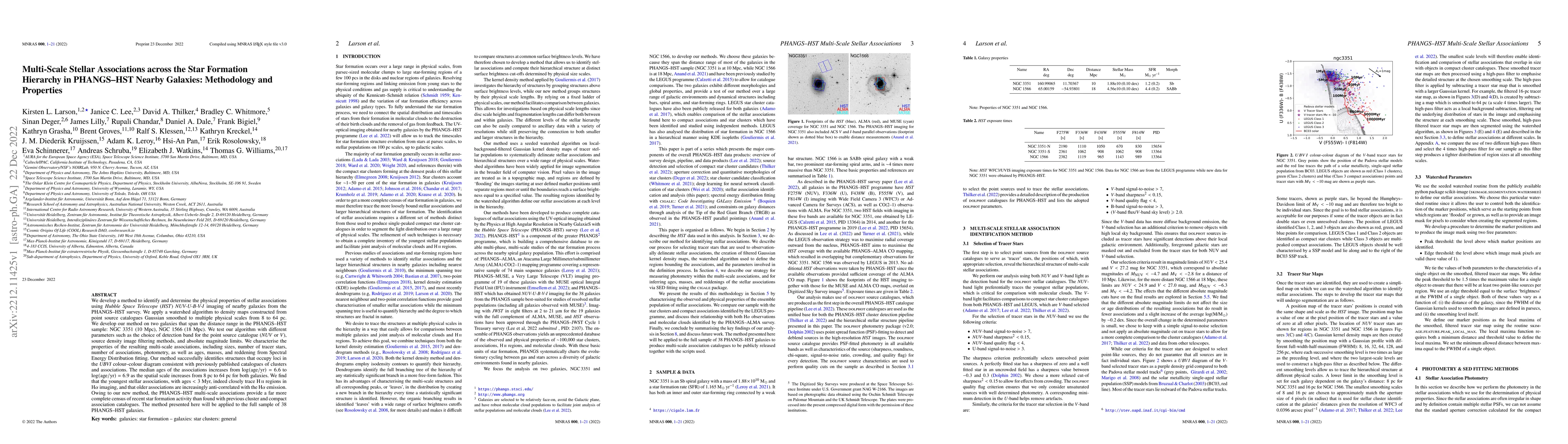 Thumbnail for Multi-Scale Stellar Associations across the Star Formation Hierarchy in
  PHANGS-HST Nearby Galaxies: Methodology and Properties