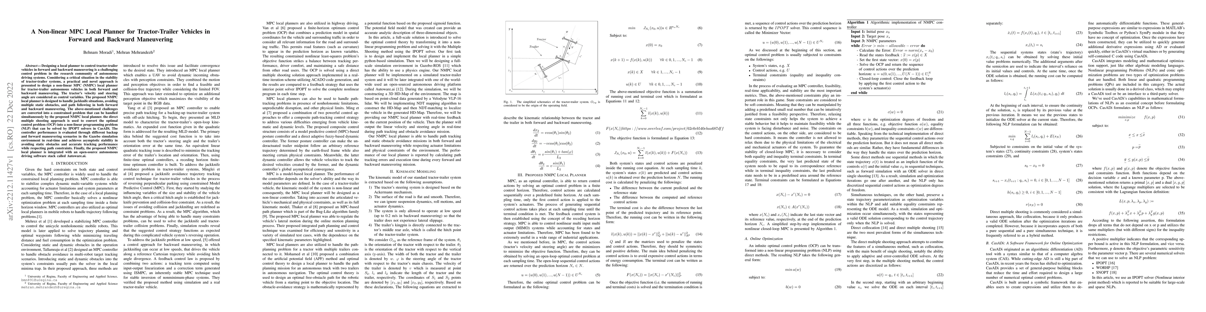 Thumbnail for A Non-linear MPC Local Planner for Tractor-Trailer Vehicles in Forward
  and Backward Maneuvering