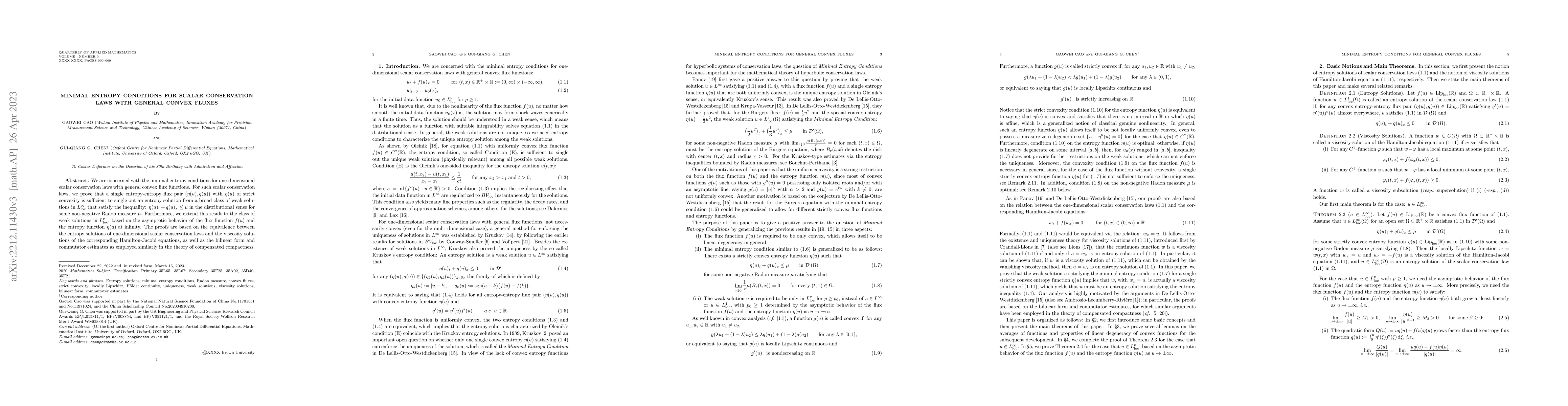 Thumbnail for Minimal Entropy Conditions for Scalar Conservation Laws with General
  Convex Fluxes
