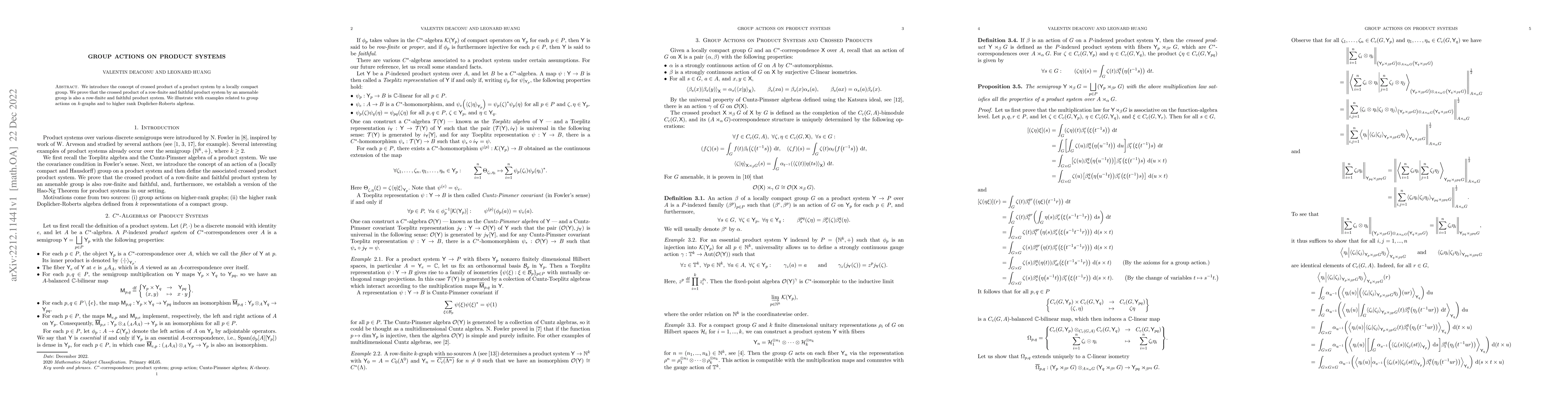 Thumbnail for Group Actions on Product Systems