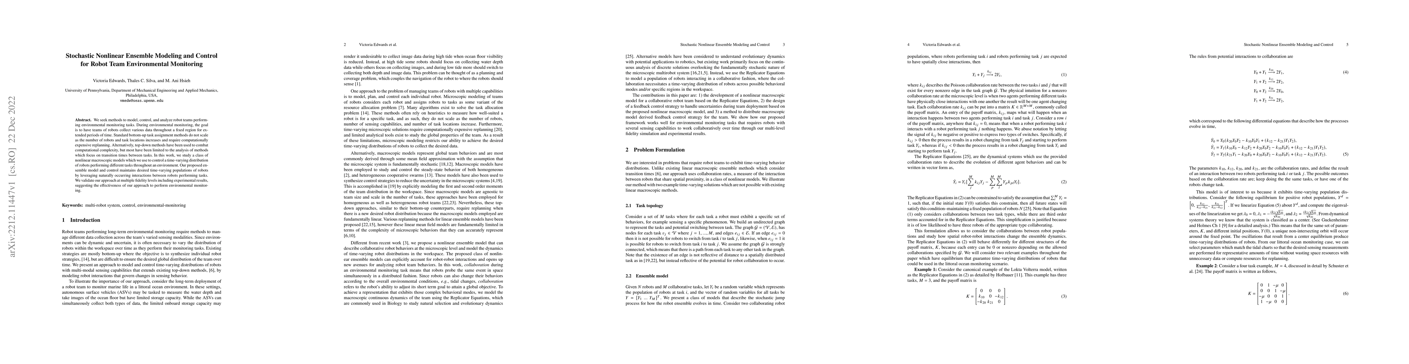Thumbnail for Stochastic Nonlinear Ensemble Modeling and Control for Robot Team
  Environmental Monitoring