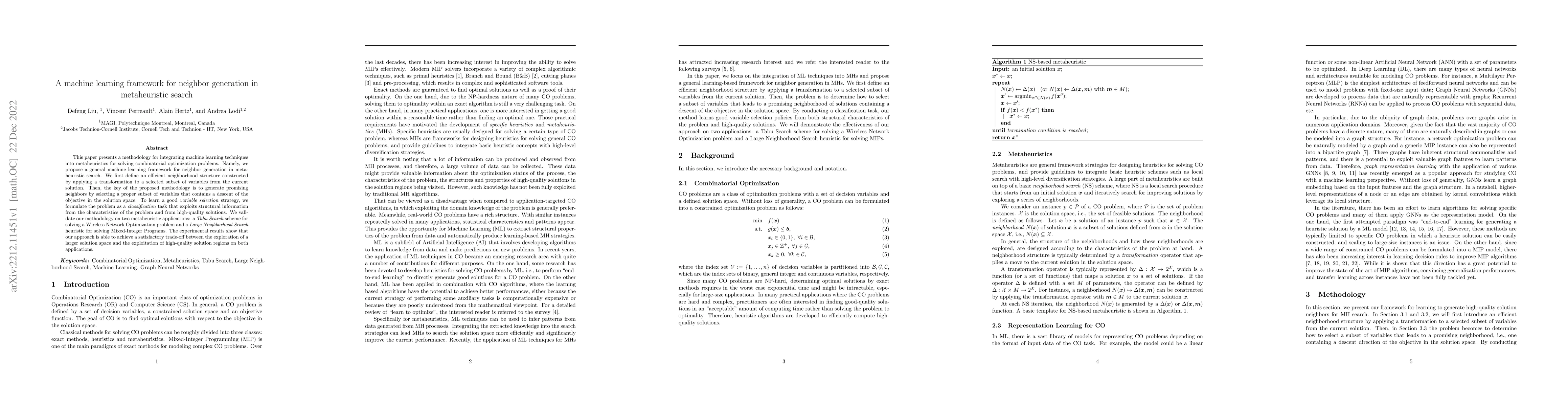 Thumbnail for A machine learning framework for neighbor generation in metaheuristic
  search