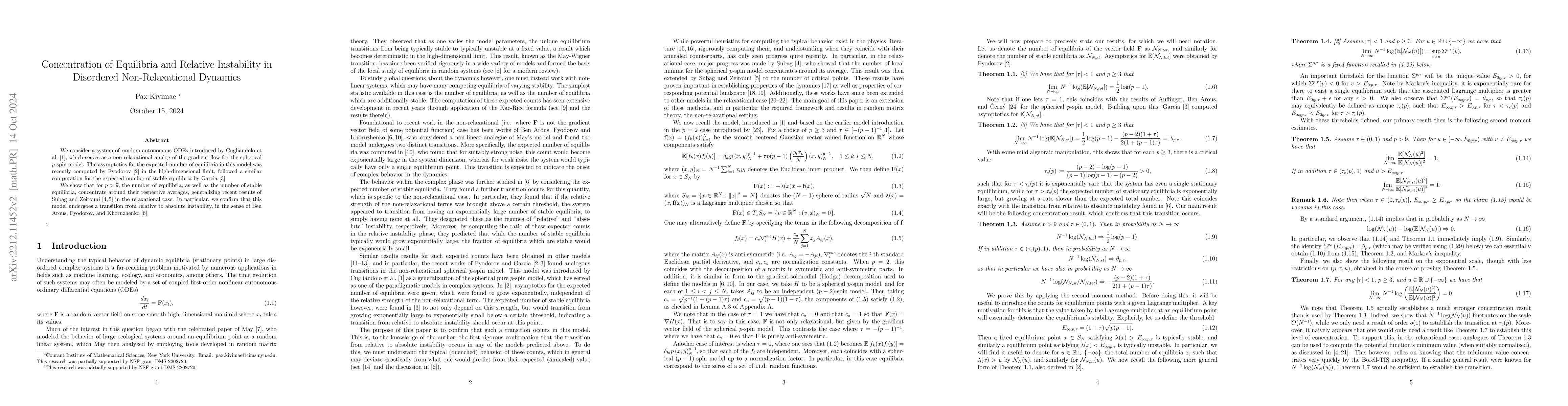 Thumbnail for Concentration of Equilibria and Relative Instability in Disordered
  Non-Relaxational Dynamics