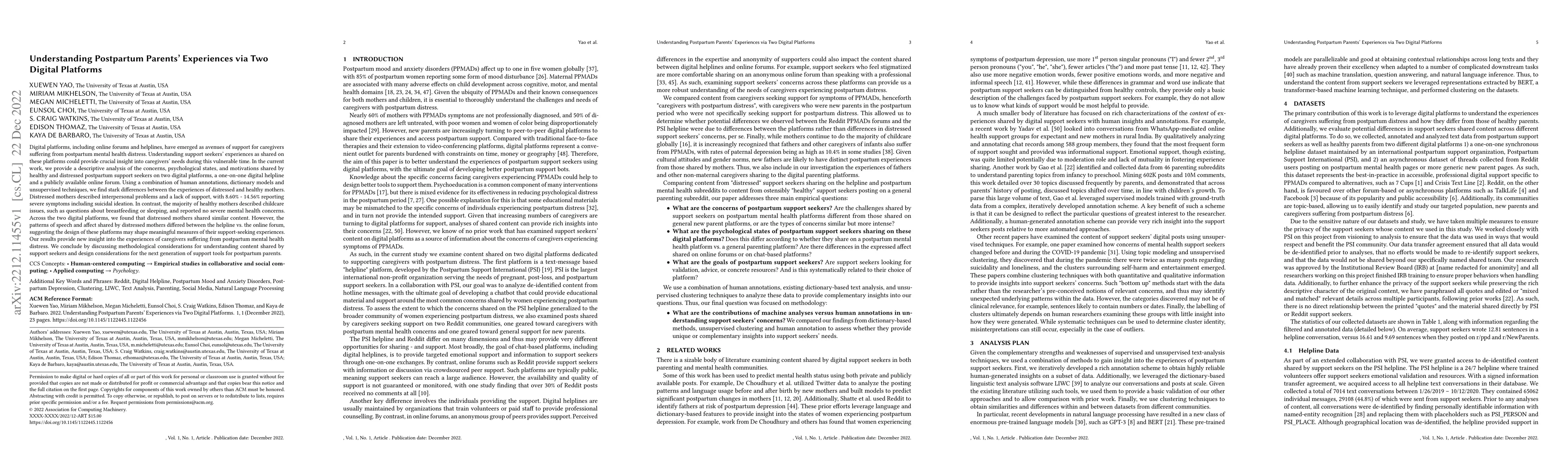 Thumbnail for Understanding Postpartum Parents' Experiences via Two Digital Platforms