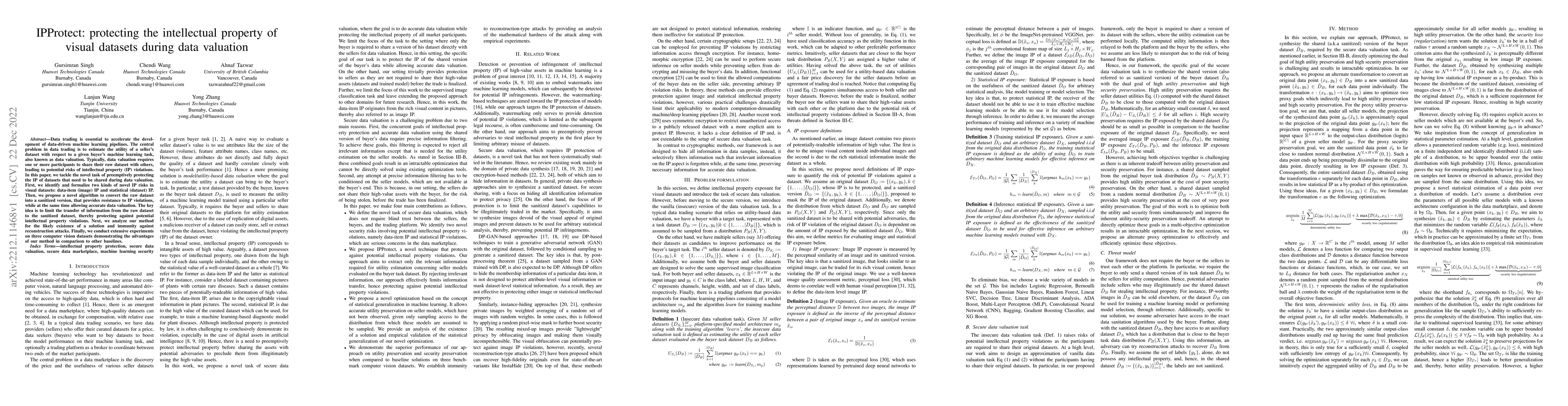 Thumbnail for IPProtect: protecting the intellectual property of visual datasets
  during data valuation