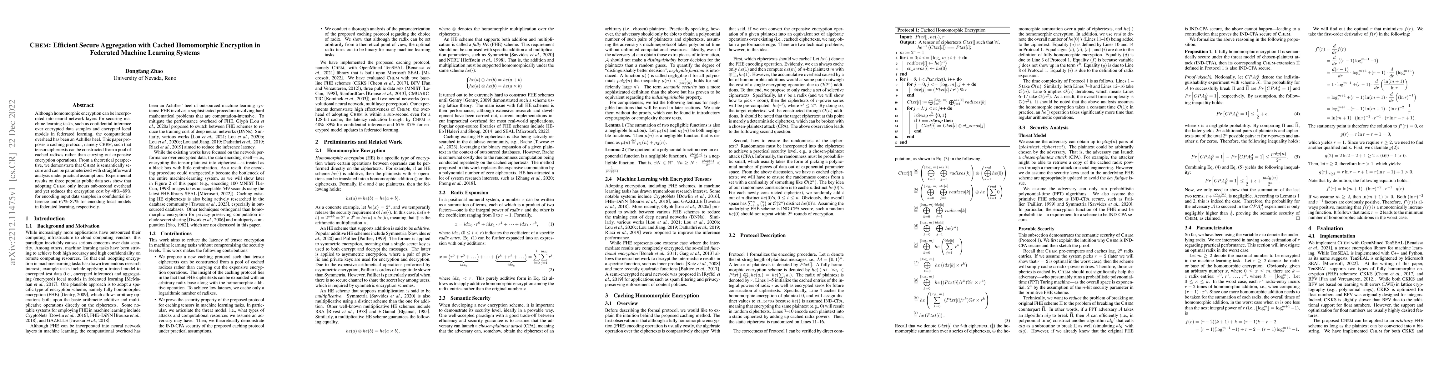 Thumbnail for CHEM: Efficient Secure Aggregation with Cached Homomorphic Encryption in
  Federated Machine Learning Systems