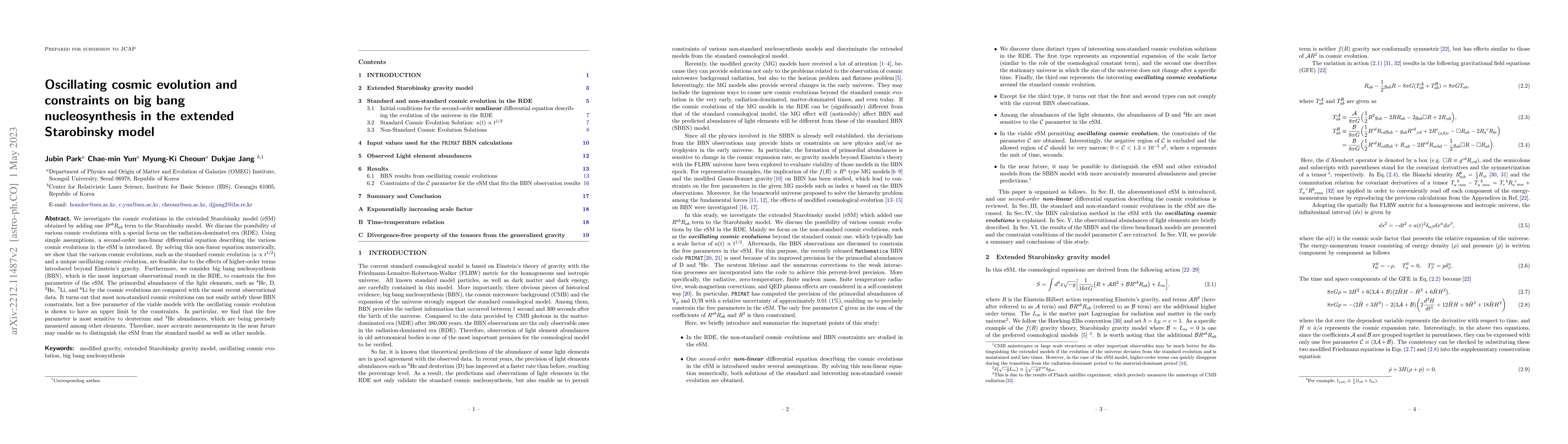 Thumbnail for Oscillating cosmic evolution and constraints on big bang nucleosynthesis
  in the extended Starobinsky model
