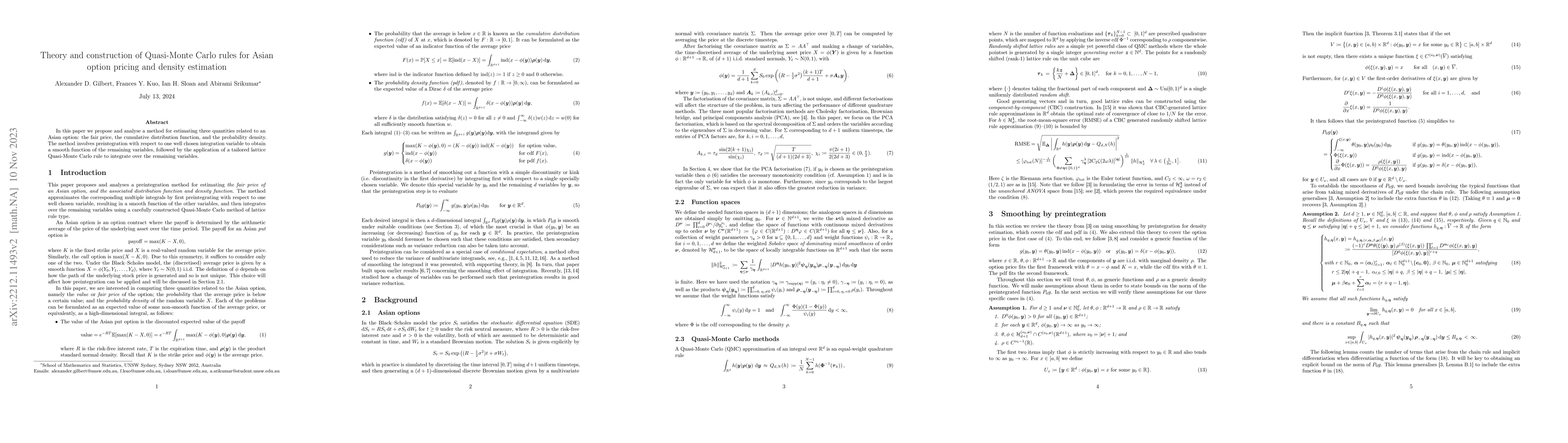 Thumbnail for Theory and construction of Quasi-Monte Carlo rules for option pricing
  and density estimation