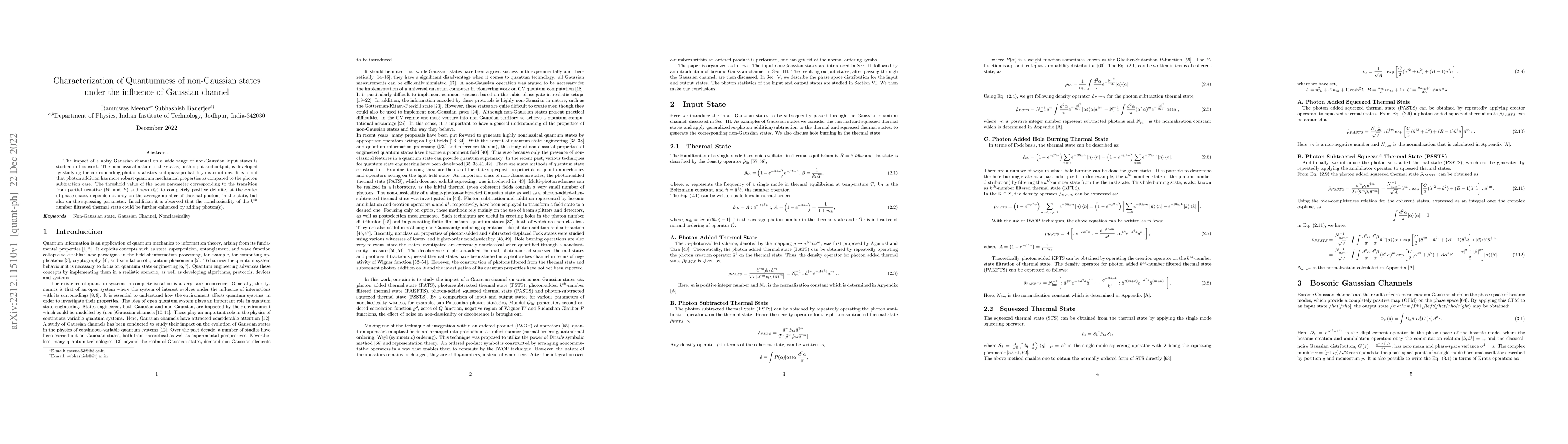 Thumbnail for Characterization of Quantumness of non-Gaussian states under the
  influence of Gaussian channel