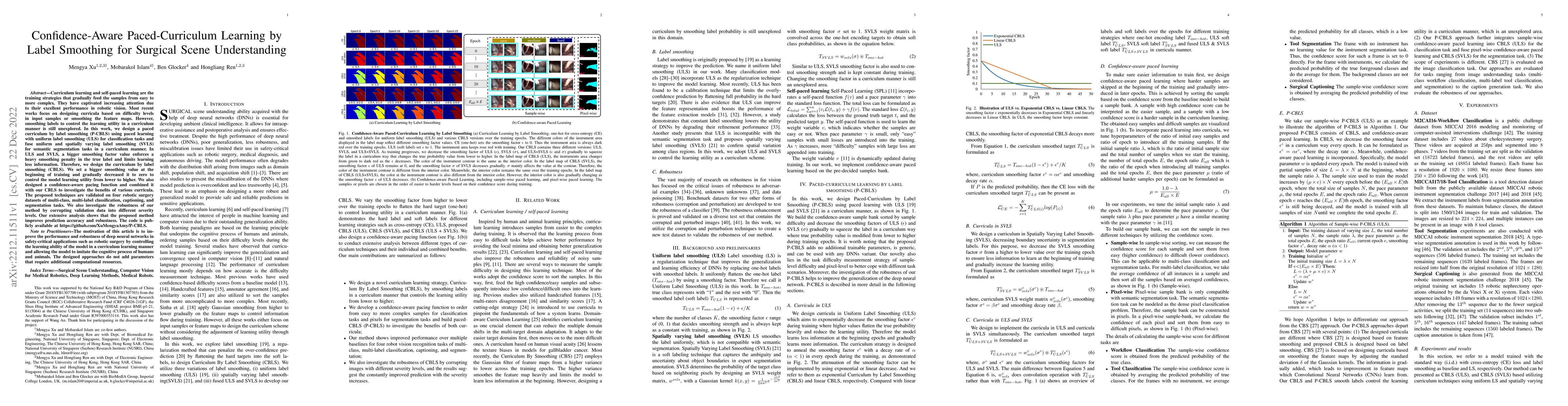 Thumbnail for Confidence-Aware Paced-Curriculum Learning by Label Smoothing for
  Surgical Scene Understanding