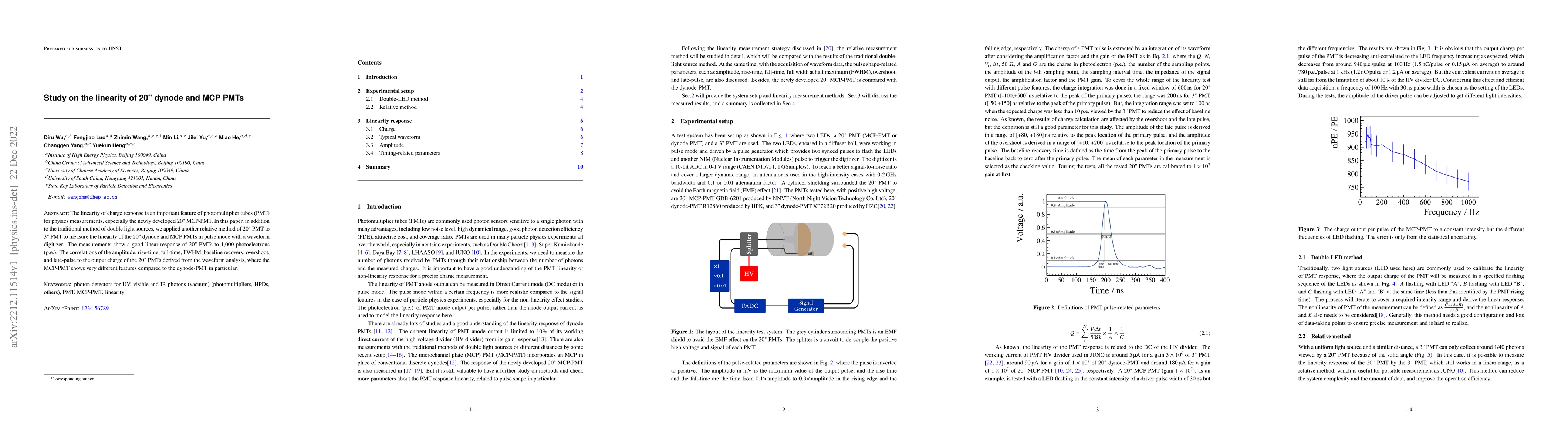 Thumbnail for Study on the linearity of 20" dynode and MCP PMTs