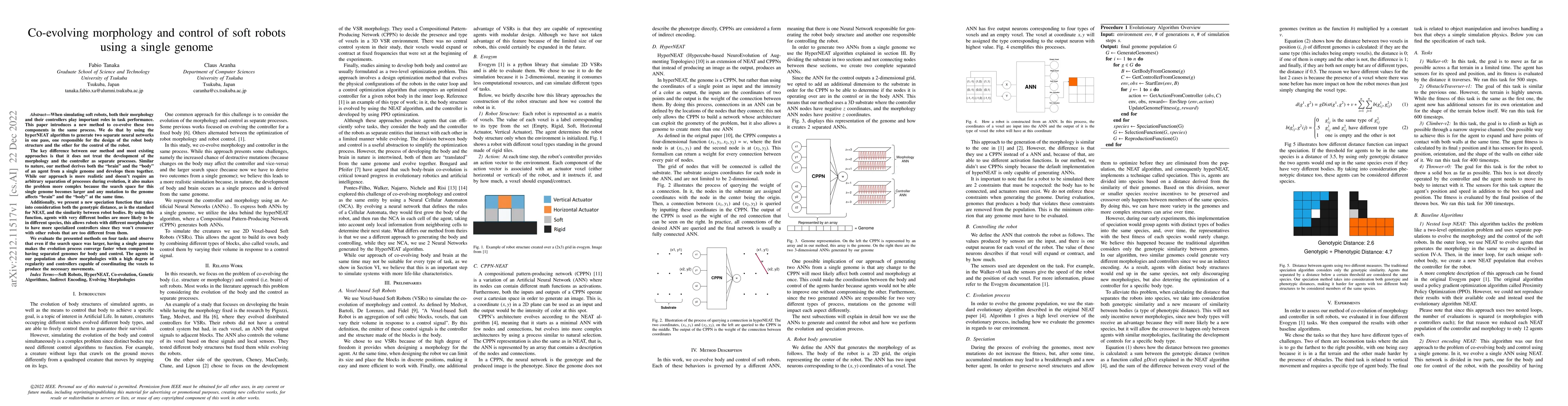Thumbnail for Co-evolving morphology and control of soft robots using a single genome