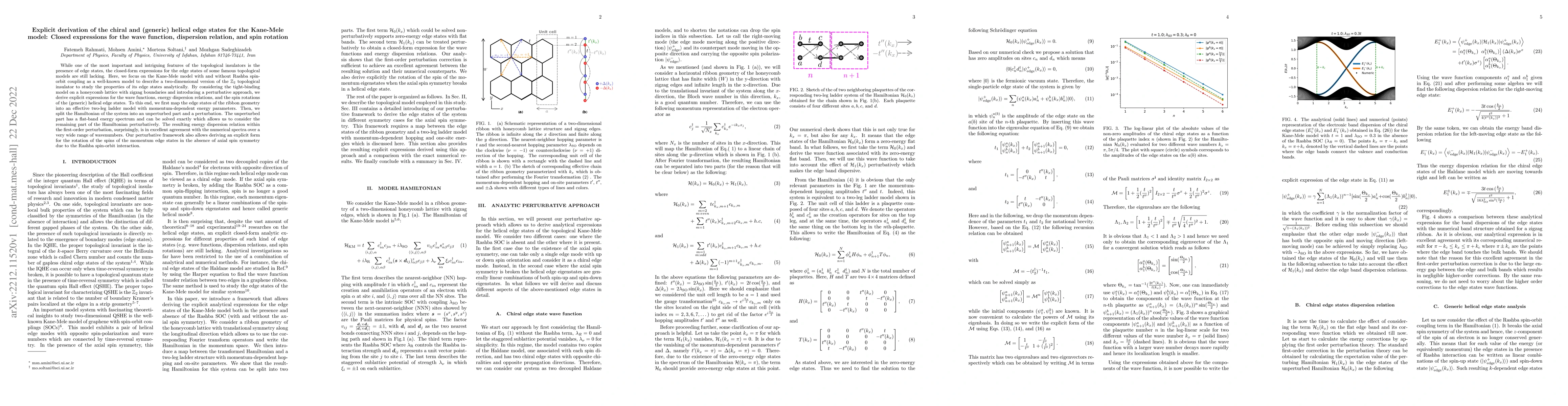 Thumbnail for Explicit derivation of the chiral and (generic) helical edge states for
  the Kane-Mele model: Closed expressions for the wave function, dispersion
  relation, and spin rotation