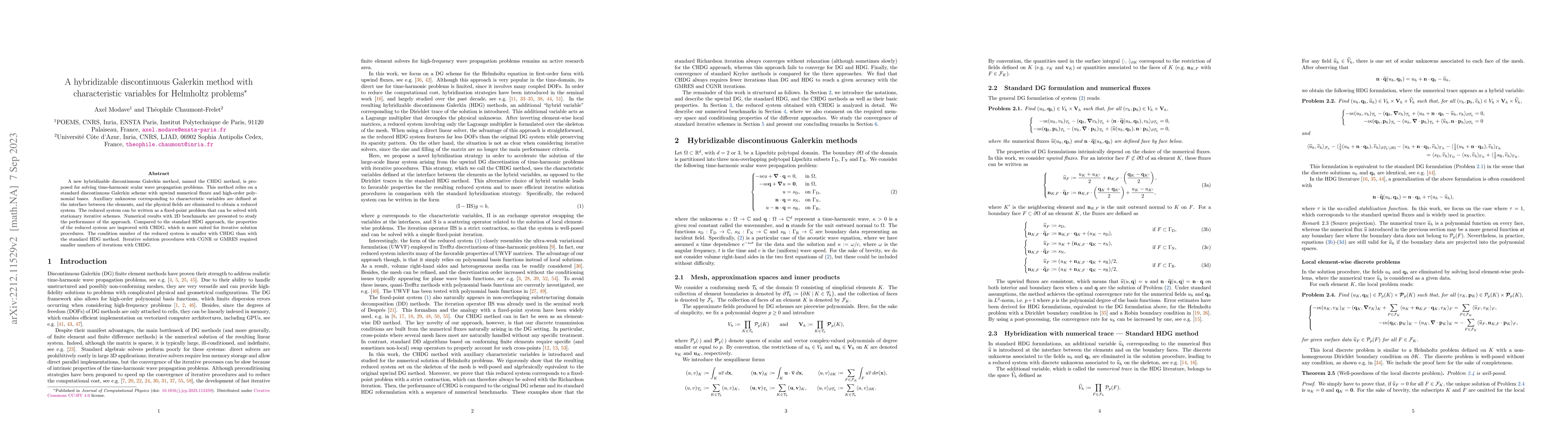 Thumbnail for A hybridizable discontinuous Galerkin method with characteristic
  variables for Helmholtz problems