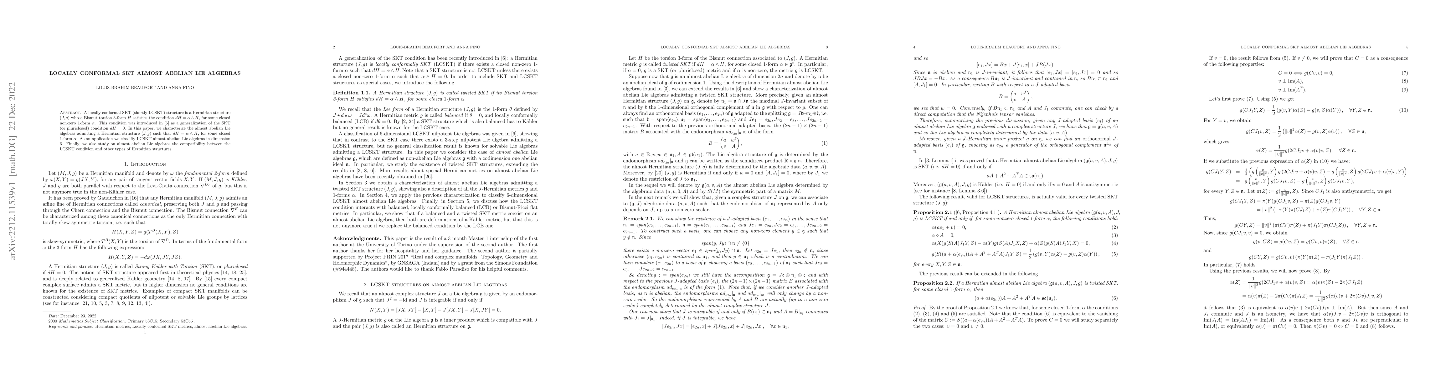 Thumbnail for Locally conformal SKT almost abelian Lie algebras