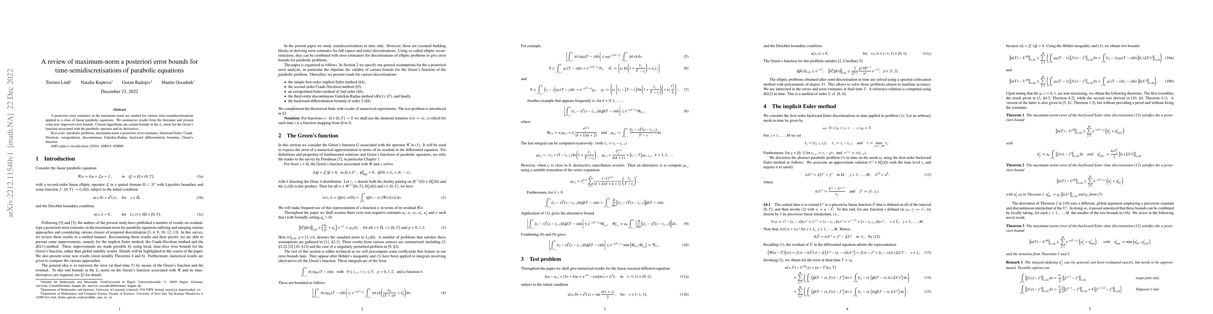 Thumbnail for A review of maximum-norm a posteriori error bounds for
  time-semidiscretisations of parabolic equations