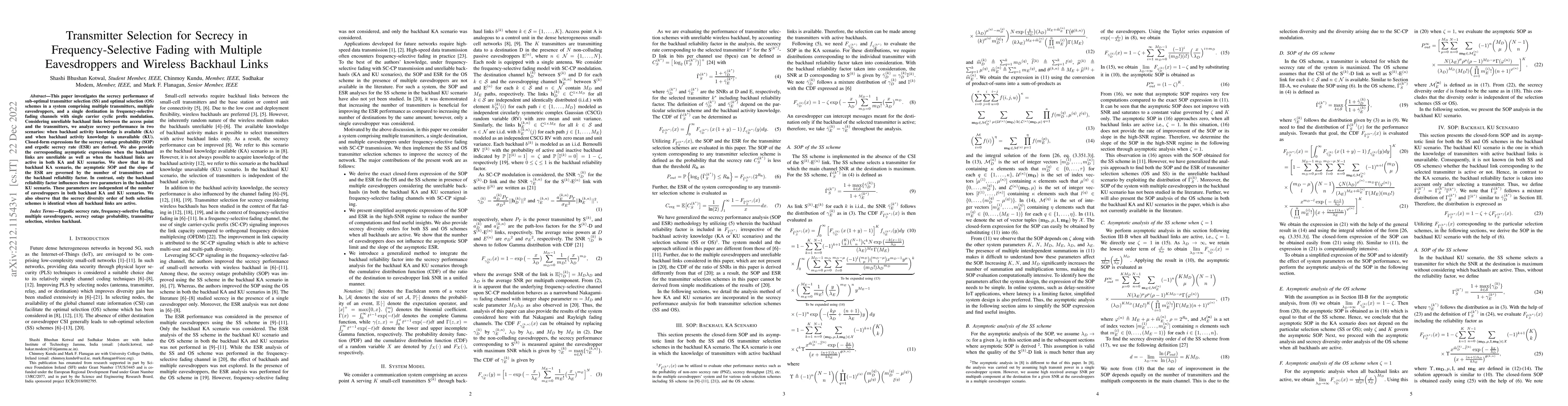 Thumbnail for Transmitter Selection for Secrecy in Frequency-Selective Fading with
  Multiple Eavesdroppers and Wireless Backhaul Links