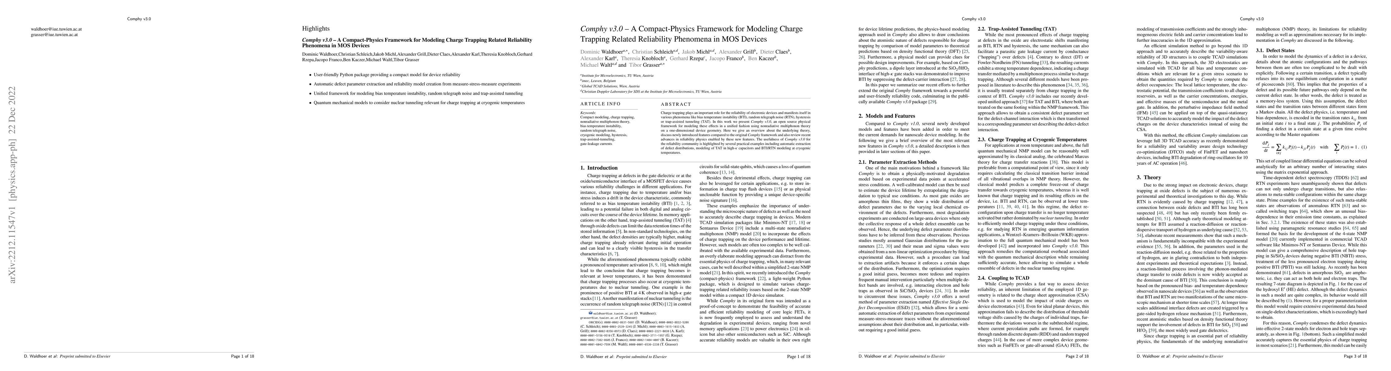 Thumbnail for Comphy v3.0 -- A Compact-Physics Framework for Modeling Charge Trapping
  Related Reliability Phenomena in MOS Devices