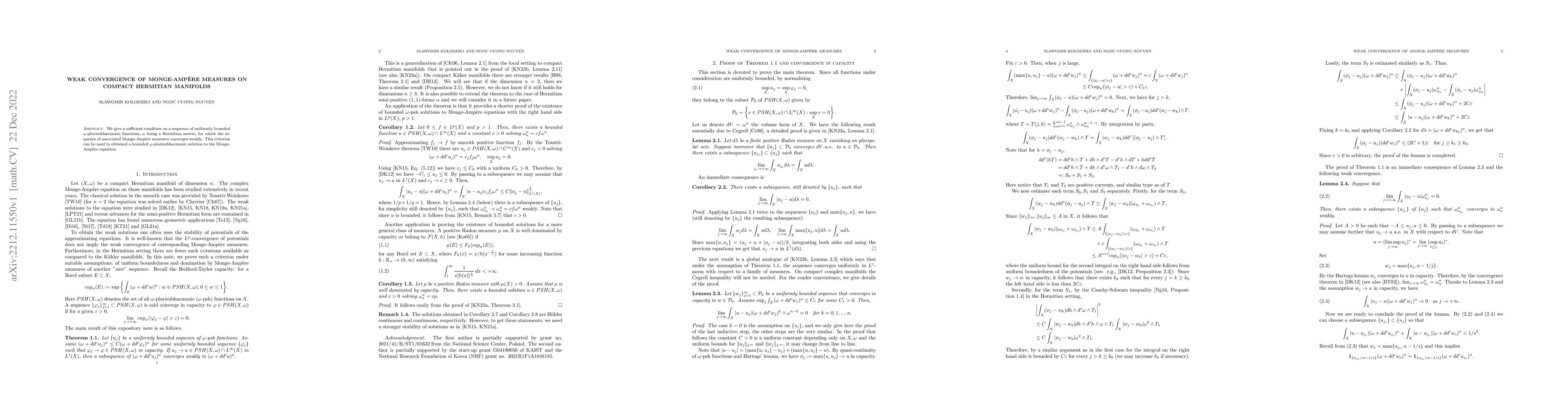 Thumbnail for Weak convergence of Monge-Amp\`ere measures on compact Hermitian
  manifolds