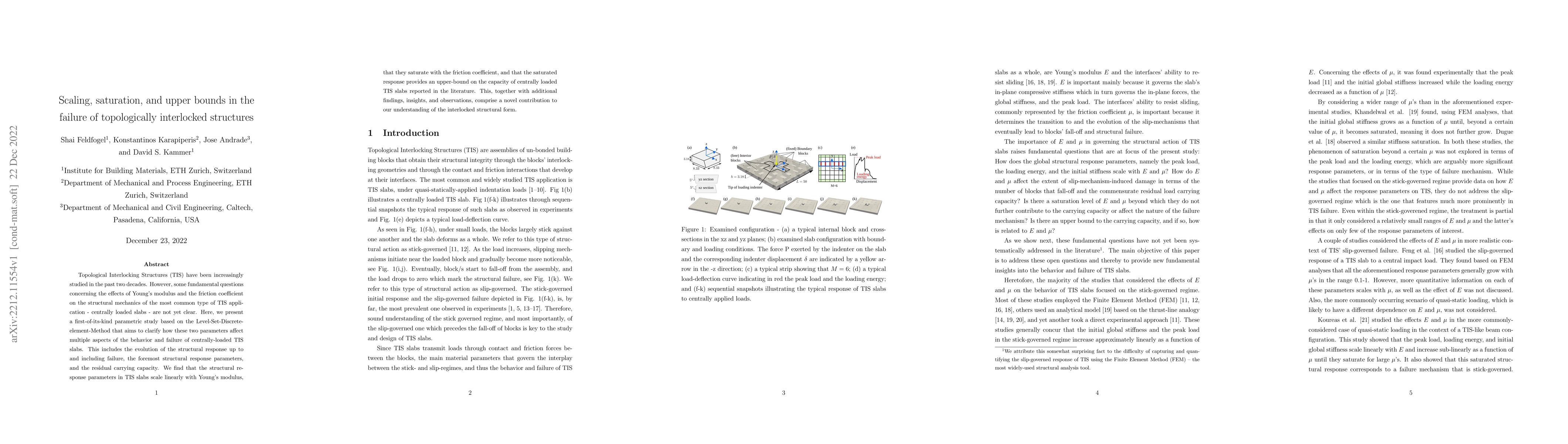 Thumbnail for Scaling, saturation, and upper bounds in the failure of topologically
  interlocked structures