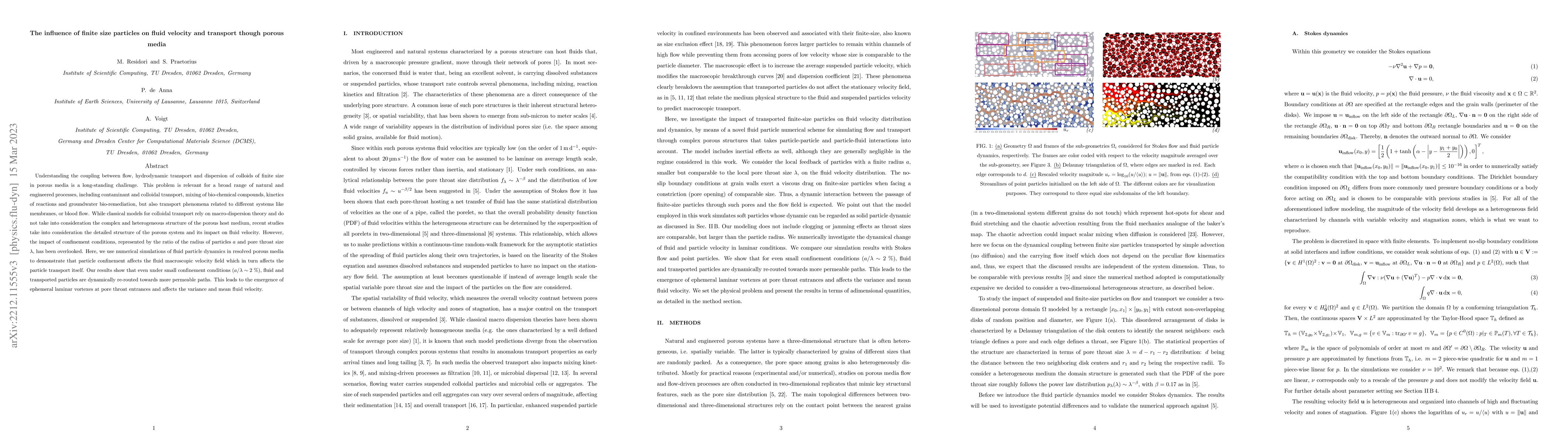 Thumbnail for The influence of finite size particles on fluid velocity and transport
  though porous media