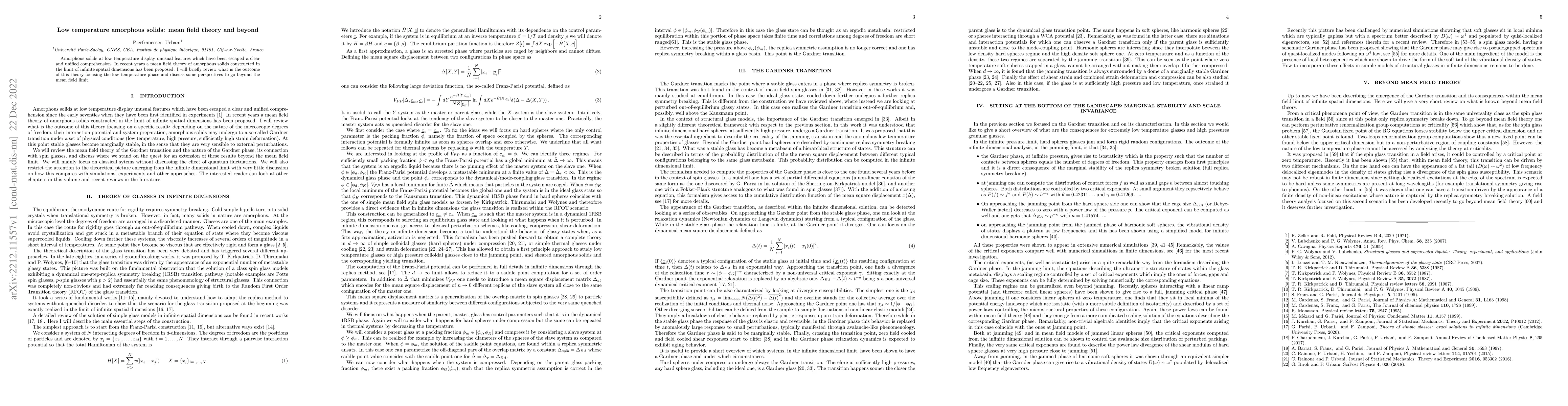 Thumbnail for Low temperature amorphous solids: mean field theory and beyond